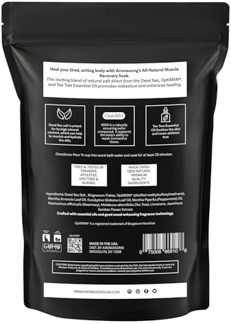 Aromasong Muscle Recovery Bath Soak 3 LB - Natural Bath Salt with Dead Sea Salt, Pure MSM, Magnesium Flakes & Essential Oils for Post Workout Soreness - Made in USA