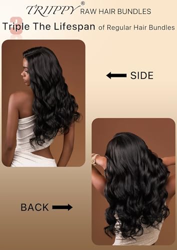 TRIIPPY Raw Cambodian Human Hair Bundles,Body Wave Bundles,Triple Lifespan Than Regular Virgin Hair,The Same Quality As Boutique Stores,No.1 Raw Hair Brand On Amazon(3 Bundles,16 18 20 Inches)