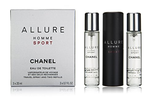 Allure Homme Sport Eau De Toilette Travel Spray (With Two Refills) - 3x20ml/0.7oz, clear, fresh Natural, 2.1 Fl Oz