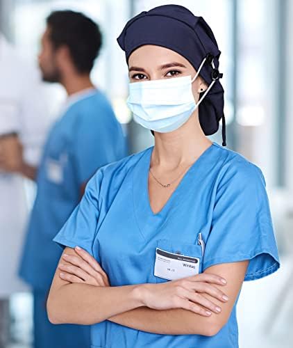 Satin Lined Work Cap with Button for Long Hair Women