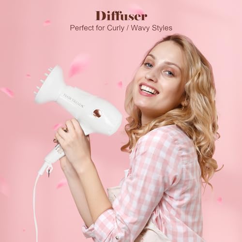 Travel Hair Dryer Mini with Diffuser&Concentrator,110~250V Dual Voltage Hair Dryer Blow Dryer Mini Size for European Travel, Portable Blow Dryers for Women and Men with EU Plug