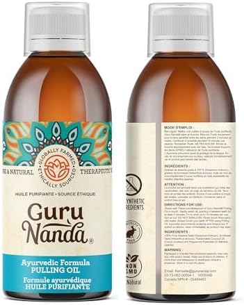 GuruNanda Original Oil Pulling Mouthwash, Promotes Deep Cleaning, With Coconut & Sesame for Teeth & Gum Health & Fresh Breath, ALcohol-free, 3X8.45 Fl Oz