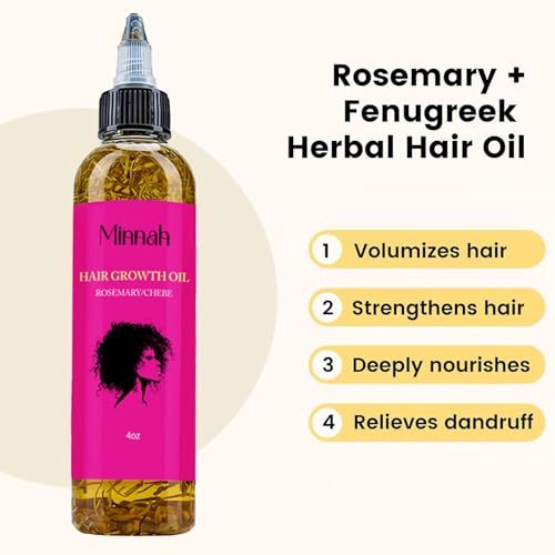 Minnah Hair Growth Oil for Black Women, Extra Strength Rosemary Fenugreek Herbal Hair Growth Oil, Natural Scalp Oils Serum with Castor Oils, Aceite de Romero para el Cabello for All Hair Types (1 PCS)
