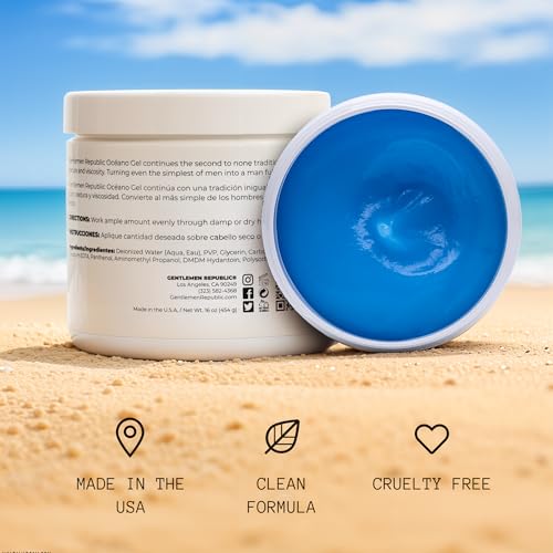 Gentlemen Republic Oceano Men's Hair Gel 16oz - Strong Touchable Hold and High Shine Styling Gel for Hair, 100% Alcohol-Free Professional Formula with Fresh Scent, Mens Hair Product Made in USA