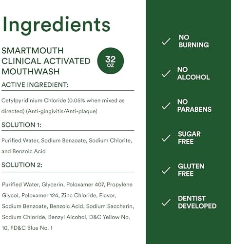 SmartMouth Clinical DDS 2-Bottle Activated Mouthwash with Pumps - Gum Health Support for Adults - 12-Hour Fresh Breath Mouthwash - Clean Mint Flavor, 32 fl oz (16 fl oz per Bottle)