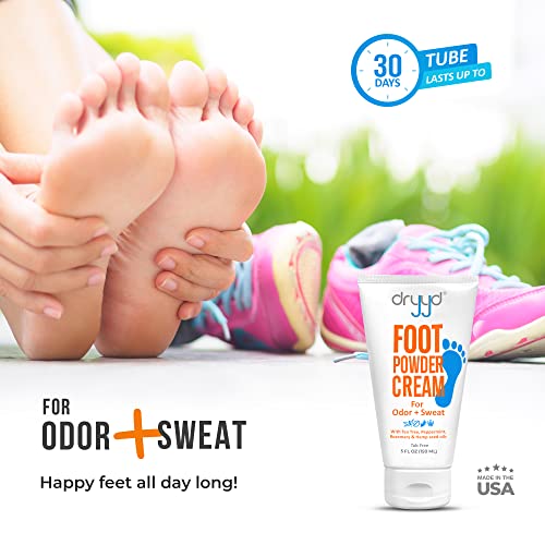 Foot Powder Cream Lotion Deodorant, 5oz Tube For Sweaty Smelly Feet, Low Mess, Absorb Reduce & Control Odor, Talcum-Free, Tea Tree + Peppermint, Leave On Foot Mask, Men & Women