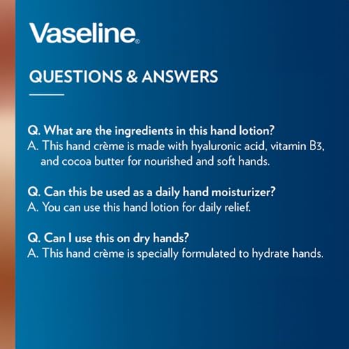 Vaseline Hand Cream 2-Pack – Hydra Replenish Crème with Hyaluronic Acid, Niacinamide & Cocoa Butter for Soft Skin + Cocoa Butter Lip Therapy Tube with Petroleum Jelly