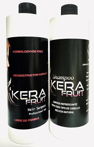KERA FRUIT Cirugia Capilar Para el Cabello Libre de Formol - Antifrizz Deep Hydratation - Repair Hair Treatment - Professional Results - Formaldehyde Free 16oz with Shampoo - keratin Treatment.
