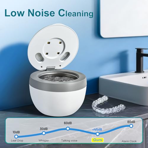45kHz Ultrasonic Retainer Cleaner Machine – 200ML Dental Cleaning Pod with 4 Wash Modes, Digital Timer for Dentures, Aligners, Mouth Guards, Braces, Jewelry & Toothbrush Heads (White)