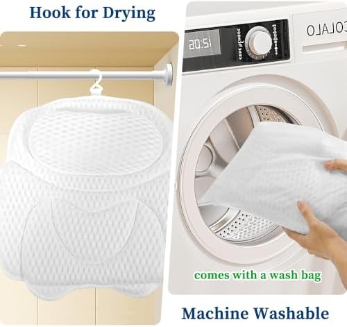 Bath Pillow Bathtub Pillow, Luxury Bath Pillows for Tub Neck and Back Support, Tub Pillow for Bathtub Headrest with Laundry Bag, Bath Accessories for Women Relaxing Spa Gifts, White Bath Tub Pillow