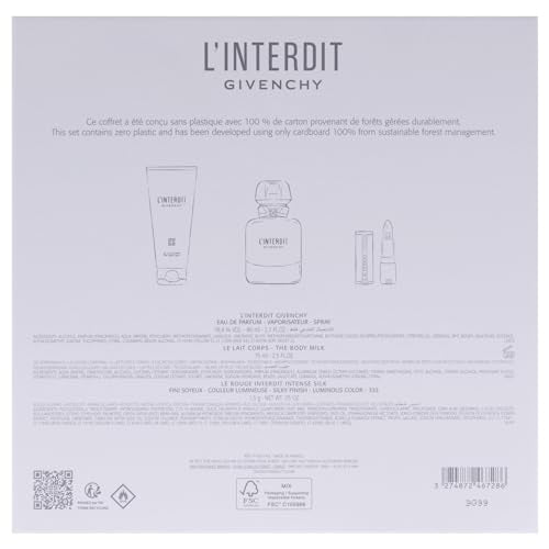 Givenchy LInterdit for Women - 3 Pc Gift Set 2.7oz EDP Spray, 2.5oz Body Milk, 0.05oz Lipstick