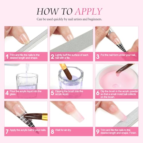 Acrylic Nail Kit with Drill and U V Light, Professional Acrylic Nail Kits with Everything 3PC Powder 24PC Glitter 200Pcs Nail Tips Nails Art Decoration DIY Home Salon