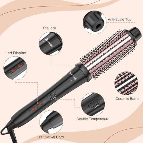 Thermal Brush 1 1/2 Inch Hair Curling Iron, Hot Loose Heated Round Brush Curling Wand Hairstyling Tools, Gift for Girls Women (Rose Gold)