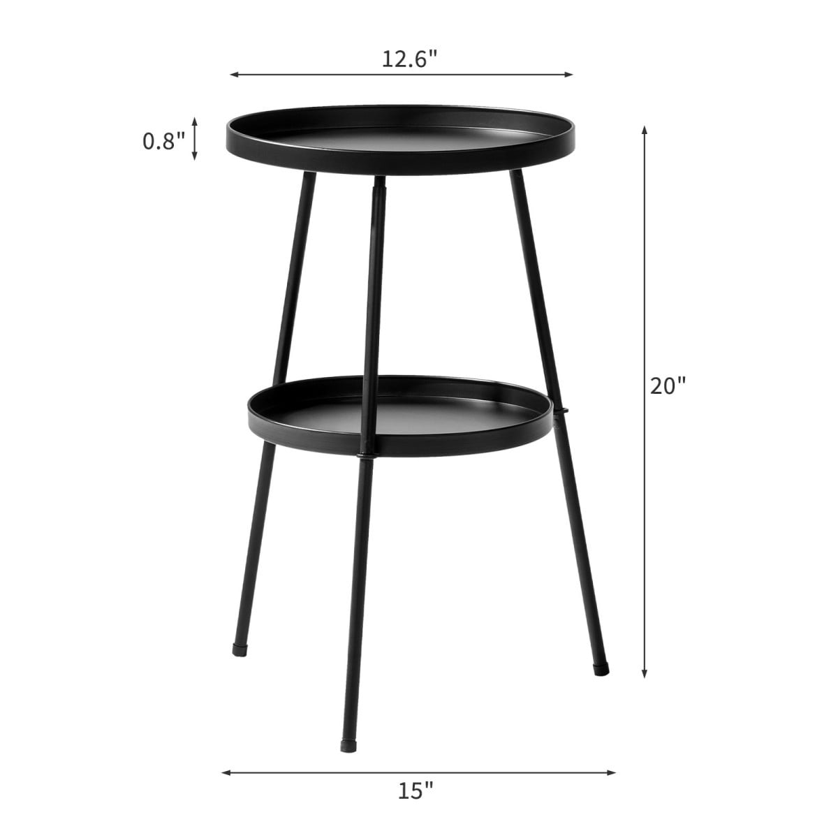 IVV 2 Tier Patio Side Table - Metal Round End Table Nightstand for Small Spaces, Indoor Outdoor and Living Room Bedroom or Office - Black