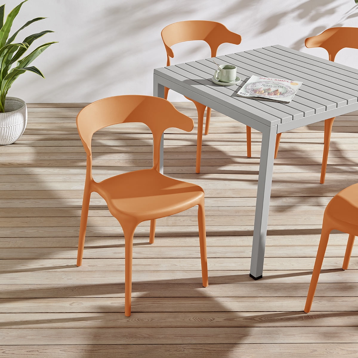 XDECO Dining Chairs 4 Pack,Stackable Modern Chair for Indoor/Outdoor,Orange