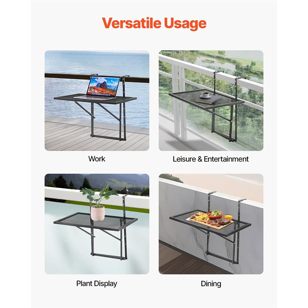YYAo Outdoor Metal Balcony Table 19x24, Patio Rail Table with Adjustable Design, Perfect for Deck Seating, Durable & Stylish Outdoor Dining
