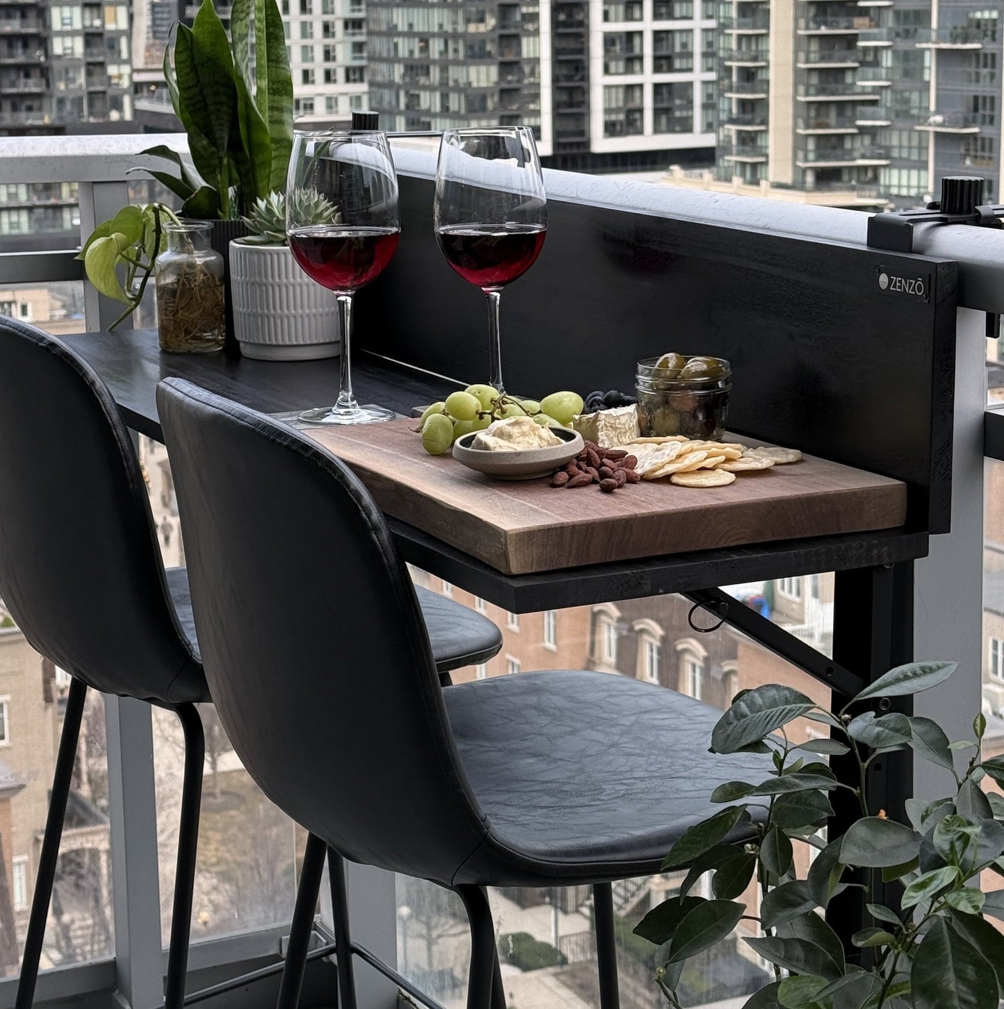 ZENZO Balcony Bar Table for Railings, Outdoor Balcony Folding Table, Attaches to Balcony Railing, Balcony Table, Weather-Resistant, 48 inch Wide (Black)