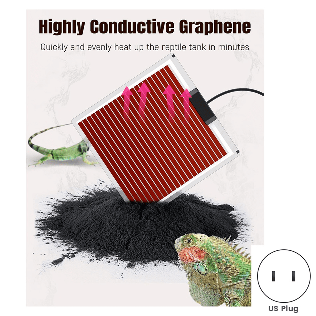 28W Reptile Heating Pad Reptile Heating Pad Under Tank Safe Fast Heating Pad for Frogs Snakes Lizards Geckos US Plug