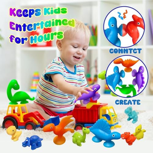 Bath Bombs for Kids with Surprise Toys Inside, 12 Pack Natural Dino Egg Bath Bombs with Dinosaur Suction Cup Toys, Bubble Bath Fizzers Ball Gift Set for Boys Girls Birthday, Summer Fun