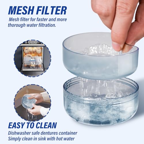 Denture Case Retainer Cleaning Case: 2 in 1 Retainer Case, No-Leak Denture Bath Box Cup, Complete Clean Care for Dentures, Clear Braces, Mouth Guard, Night Guard & Retainers