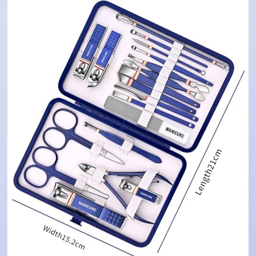 Nail Clippers Set - 19 Piece Manicure & Pedicure Kit, Stainless Steel Fingernail & Toenail Tools with Luxurious Travel Case for Men & Women