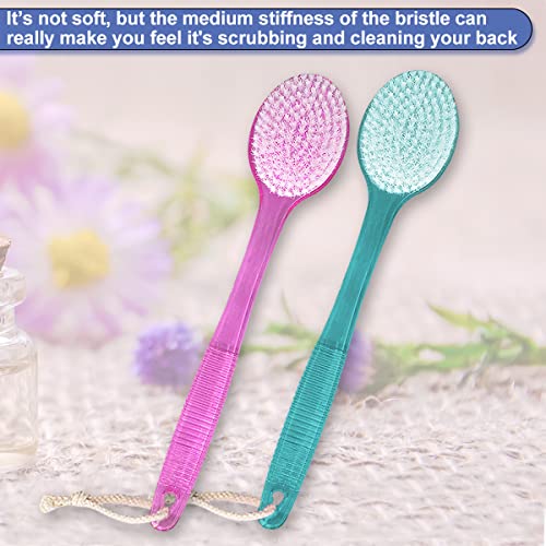 Back Brush for Shower, 14-inch Long Handle Medium Stiff Bristles Bath Scrubber for Men Women Body Exfoliating and Brushing - 2 Packs Pink+Blue