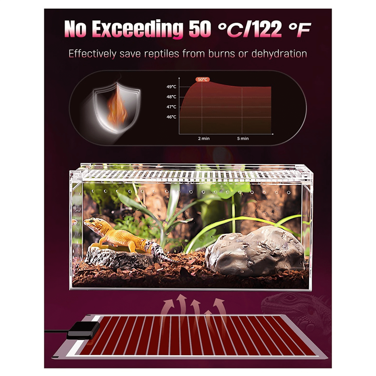 28W Reptile Heating Pad Reptile Heating Pad Under Tank Safe Fast Heating Pad for Frogs Snakes Lizards Geckos US Plug