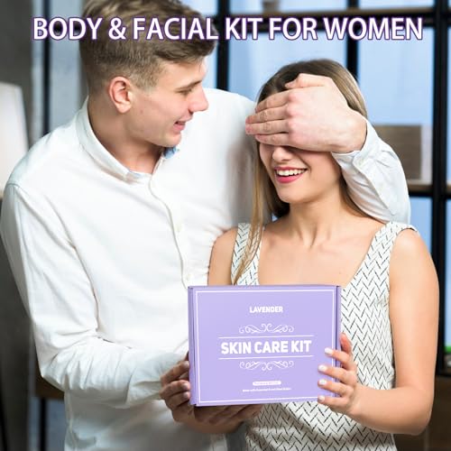 Facial Skin Care Set & Spa Kit, Lavender Spa Gifts for Women, Body & Facial Relaxation Kit, Mothers Day Gift Ideas, Self Care Gifts Birthday Christmas Gifts Includes Face Cream Oil Shower Accessories