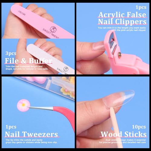 Nail Art Decoration Design Kit: Acrylic Brushes Tools Set with 600 Fake Nail Tips - Chrome Powder Nail Glue & Remover Nail Rhinestones Charms Gems - Press On Supplies Nail Stand Clipper Dotting Tool