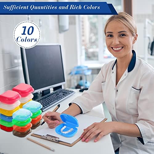 Tanlade 80 Pcs Dental Retainer Case with Vent Holes 3.4 x 2.8 x 1.1in Mouth Guard Case Assorted Retainer Holder False Teeth Container for Aligners, Travel,Night Guards, 10 Colors