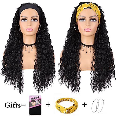 G&T Wig Headband Wigs for Black Women Wet and Wavy Headband Wig Curly Wave Synthetic Wigs Glueless Heat Resistant Long Wigs for Daily Party Use (24 inches)