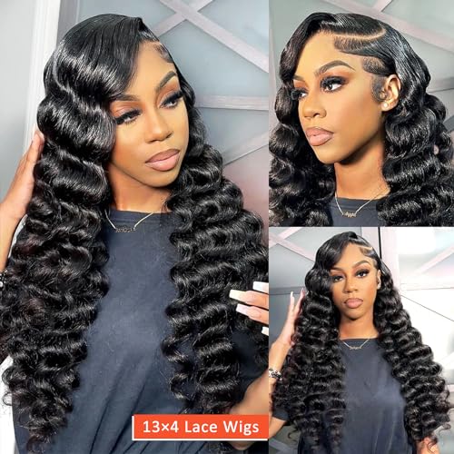 Deep Wave Lace Front Wigs Human Hair 13x4, Raw Human Hair, All-Day Comfort Glueless Pre-Plucked Hairline with Baby Hair, for Women, 180 Density, Natural Color 26 Inch