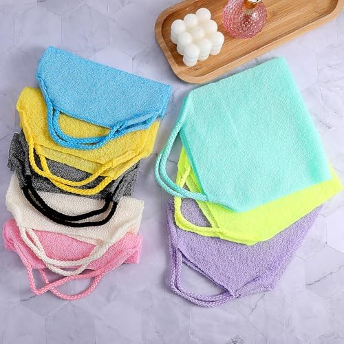 Giantree 8 Pack Exfoliating Back Scrubber with Handles, Back Scrubber Body Bath Pull Strap Scrubber, Nylon Stretchable Exfoliating Washcloth for Face Back Cleans Skin Massages Women Men
