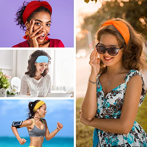 FEQO 18 Pieces Twist Headbands for Women Non-Slip Twisted Turban Stretchy Elastic Colorful Hair Bands for Workout Yoga Sports(Classic Colors)