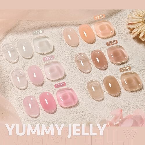 GAOY 6 Colors Builder Gel Set for Nails, Milky White Pink Nude Sheer Jelly Nail Strengthener, Soak Off Nail Extension Hard Gel, Yummy Jelly, Base Coat Top Coat Needed