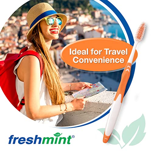 FRESHMINT Individually Wrapped Bulk Premium Toothbrushes (144 Pack), Oversized Easy Grip Rubber Handle, Soft Multi Color Nylon Bristles, Perfect for Travel, Hotel, Donation