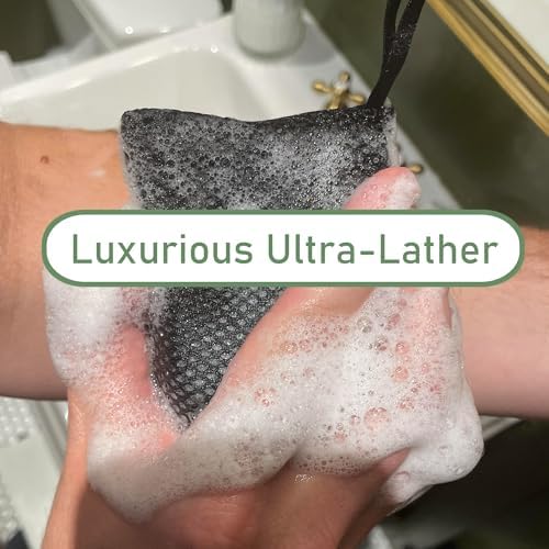 Soap Bag 100% Recycled & Made in North America - Soap Saver Pouch, Loofah Bath Scrubber for Bar Soap + Exfoliator (2-Pack Combo, Gentle and Deep Exfoliation)
