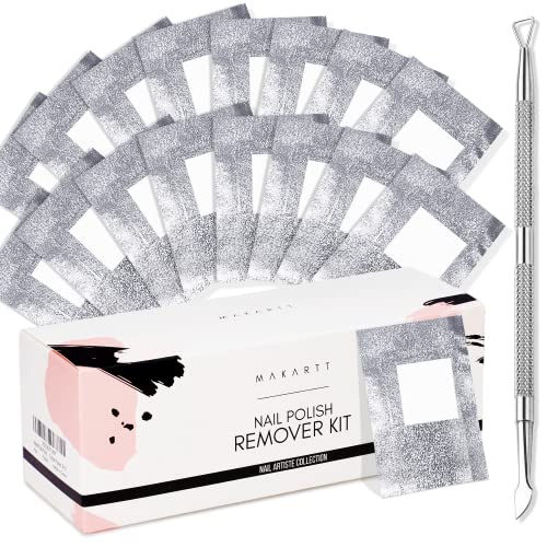 Makartt Nail Polish Nail Gel Remover - Soak Off Gel Nail Polish Remover Foil Wraps 200pcs with Larger Cotton Pad 1 pcs Cuticle Pusher Valentine's Day Gift, R-01