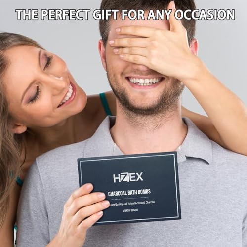 Bath Bombs, HZEX 6 Large Natural Luxury Charcoal Bathbomb Fizzes for Men Women, Organic Bath Bomb with Essential Oils and Shea Butter, Stress Relief and Relaxation, Detox with Charcoal Bathbombs