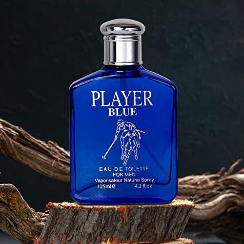 NovoGlow Player Blue for Men - 4.2 Fl Oz Eau De Parfum Spray for Men - Long-Lasting Citrusy Herbal & Woody Fragrances Smell Fresh All Day Long Gift for Men on All Occasions
