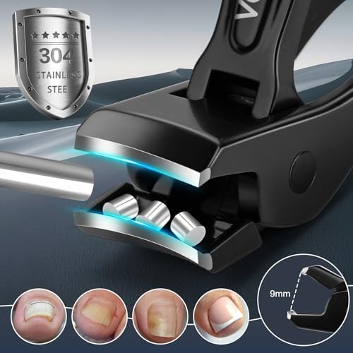 Toenail Clippers & Nail Clippers Set for Seniors - Heavy-Duty Long Handled Toenail Clippers for Thick Toenails, Men & Women | Hygienic Manicure Set with Nail Catcher & File (Black(AB))