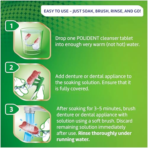 Polident Overnight Whitening Antibacterial Dental Appliance Cleanser Tablets, 90 Count (2 Pack)