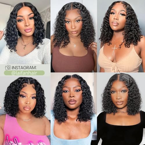 Glueless Wigs Human Hair pre plucked Pre Cut Short Curly Bob Lace Front Wigs for Black Women 4x4 Lace Closure Glueless Wig with Elastic Band for Beginners 10 Inch
