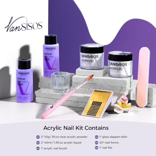 Acrylic Nail Kit Starter: Clear Acrylic Powder and Liquid Set Professional Nail Kit Acrylic Set with Nail Brush Nail Forms for Beginners Nail Art Designs Home DIY
