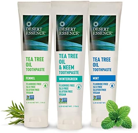 Desert Essence Natural Tea Tree Oil and Neem Toothpaste, Wintergreen,6.25 Oz, Pack of 3