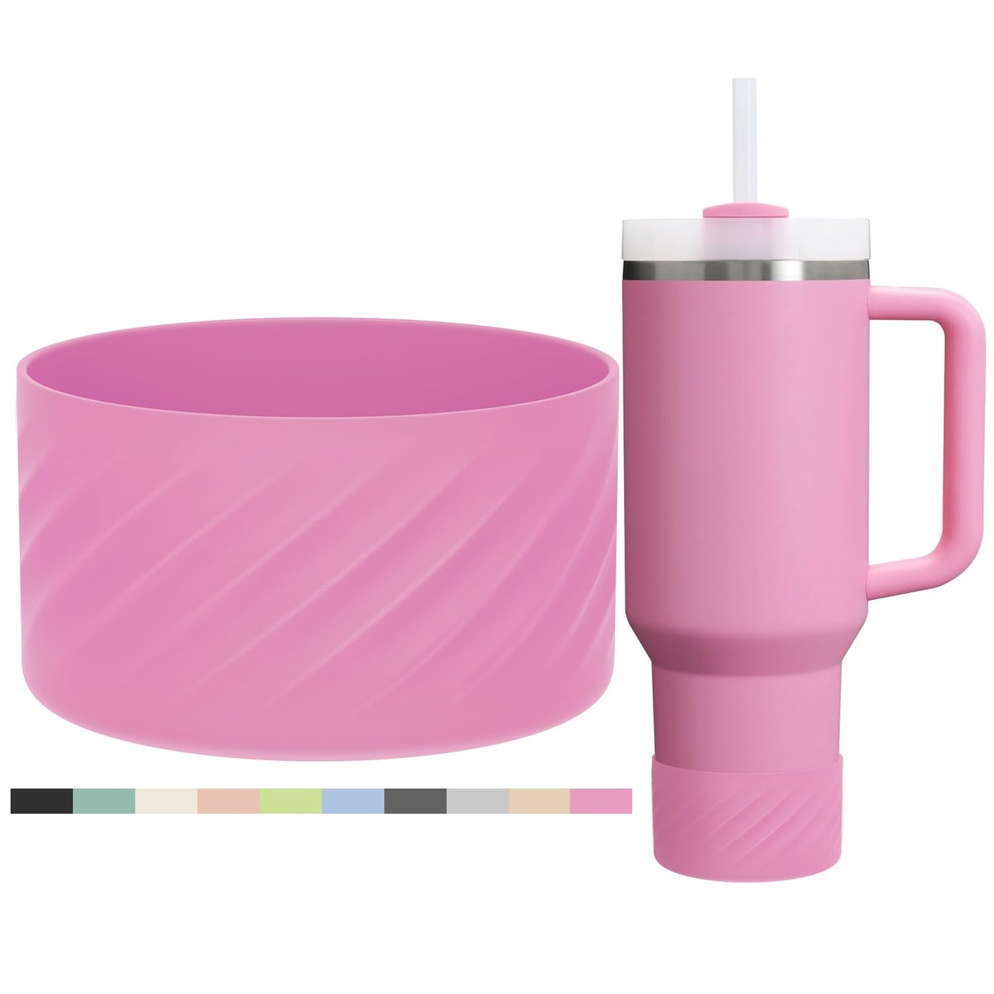 Affute Protective Silicone Boot for Stanley Quencher H2.0 40 oz & IceFlow Flip 20 oz 30 oz and hydroflask 12-24 oz, Anti-Slip Bottle Bottom Sleeve Cover (Peony)