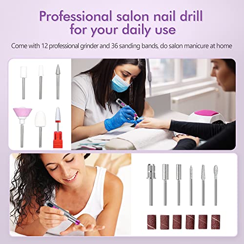 Nail Drill, Cordless Electric Nail Filer Professional E-File Nail Drill Kit for Acrylic, Gel Nails, Manicure Pedicure Polishing Shape Tools Design for Home Salon Use Gray