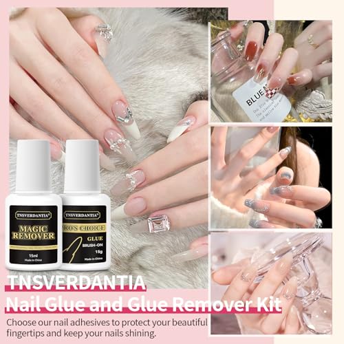 Gel Nail Glue and Nail Glue Remover Kit,Strong Nail Glue Quickly Nail Glue Remover for Press on Acrylic Nails Tips,Nail Glue Gel for Fake Nail Kit