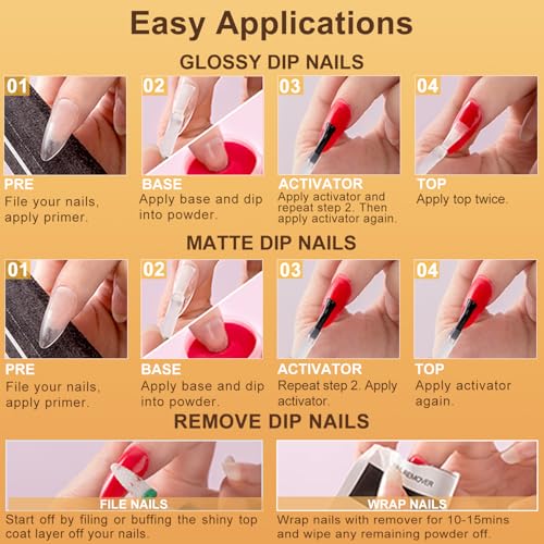 Lavender Violets 62 Pcs Dip Powder Nail Kit Starter, 48 Colors Nude Pink Brown Red Green Blue Purple Glitter with Dip Powder Liquid Set and Essential Manicure Tools for Nail Art Designs G902