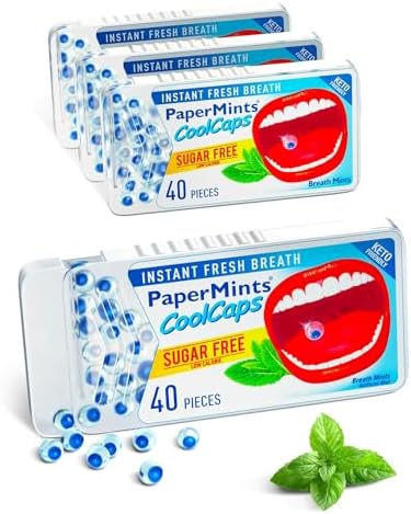 PaperMints CoolCaps - Instant Fresh Breath Mints Sugar-Free 4 Pack - 160 capsules. Chronic Bad Breath Treatment for Adults, Peppermint Fresh Breath Freshener Pearls Halitosis Treatment Dry Mouth